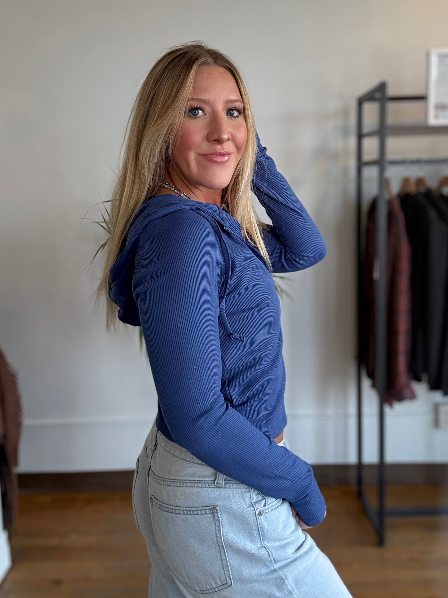 Cobalt Ribbed Lounge Hoodie