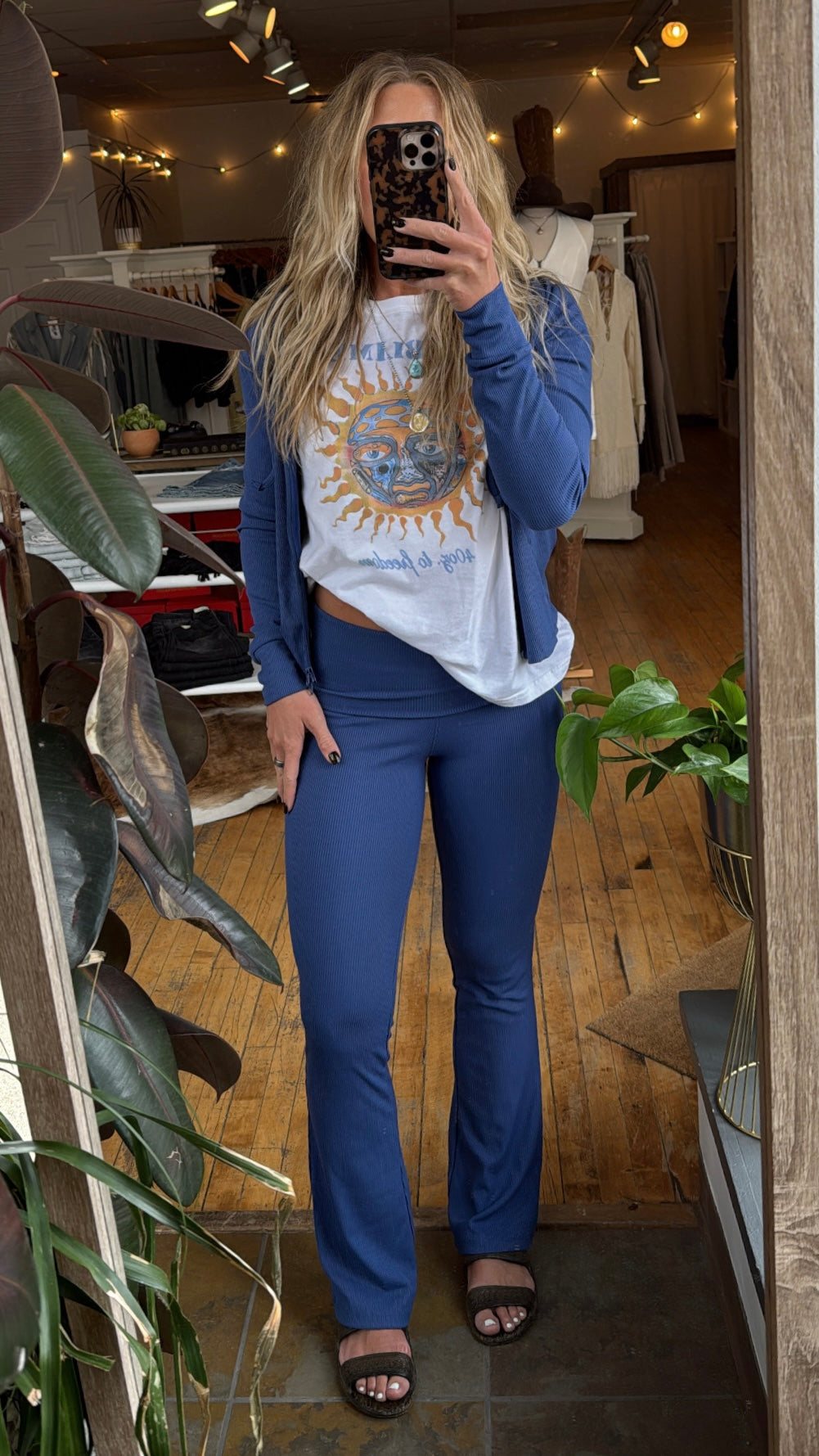 Cobalt Ribbed Fold Over Lounge Pant