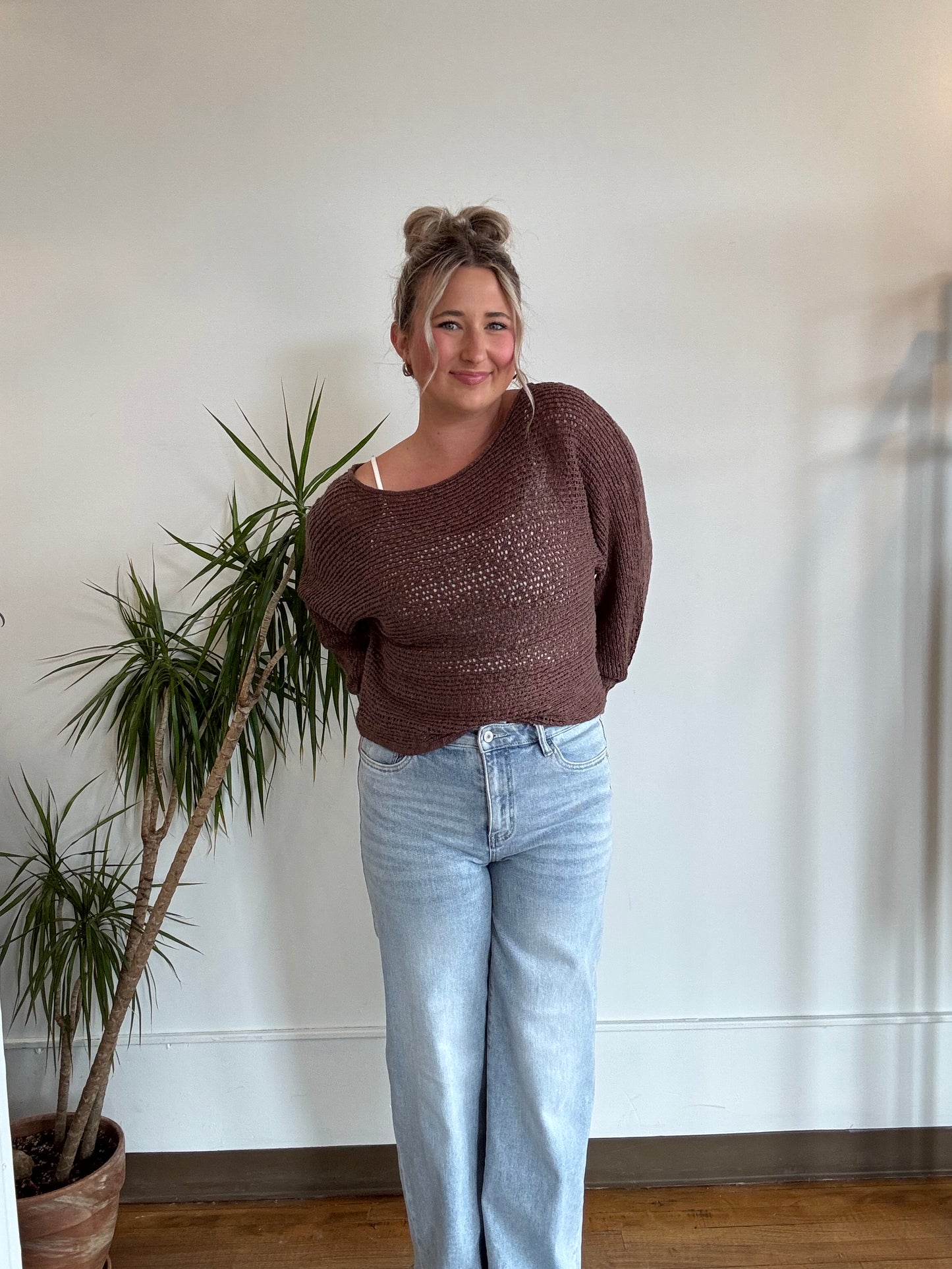 Chocolate Crochet Knit Sweater
