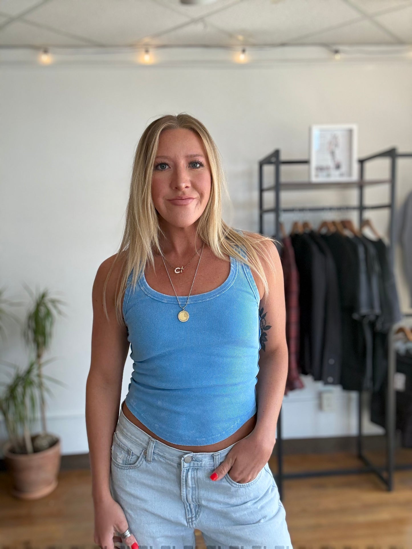 Laid Back Blue Acid Wash Tank Top