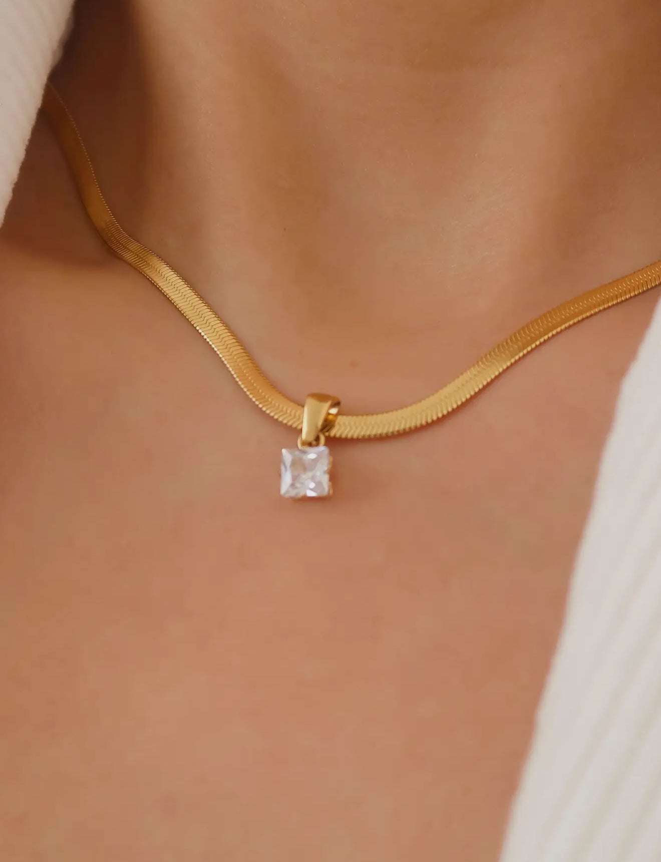 Blanc 18K Gold Non-Tarnish Cz Snake Chain Necklace