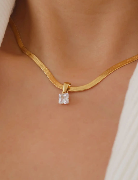 Blanc 18K Gold Non-Tarnish Cz Snake Chain Necklace