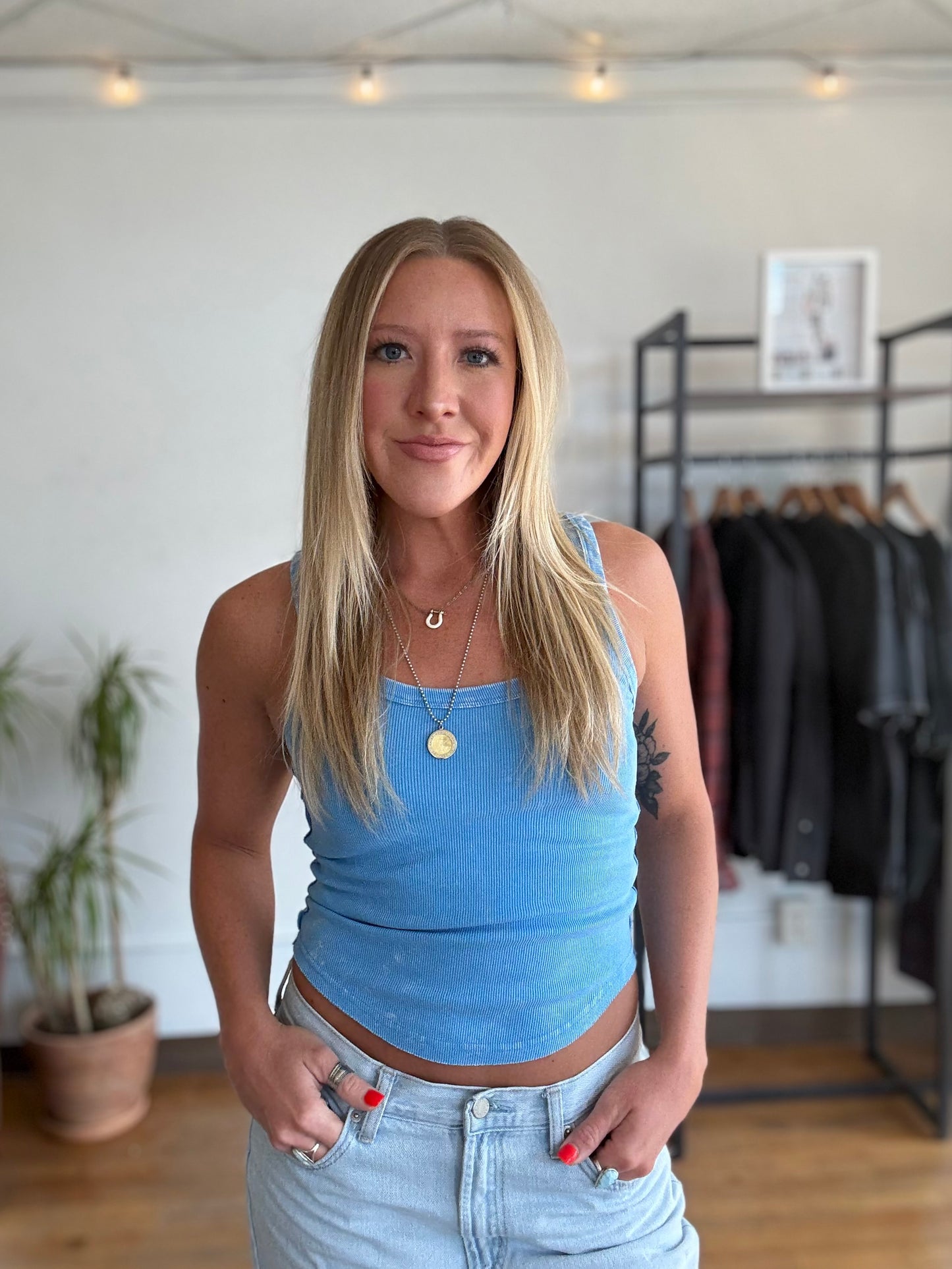 Laid Back Blue Acid Wash Tank Top