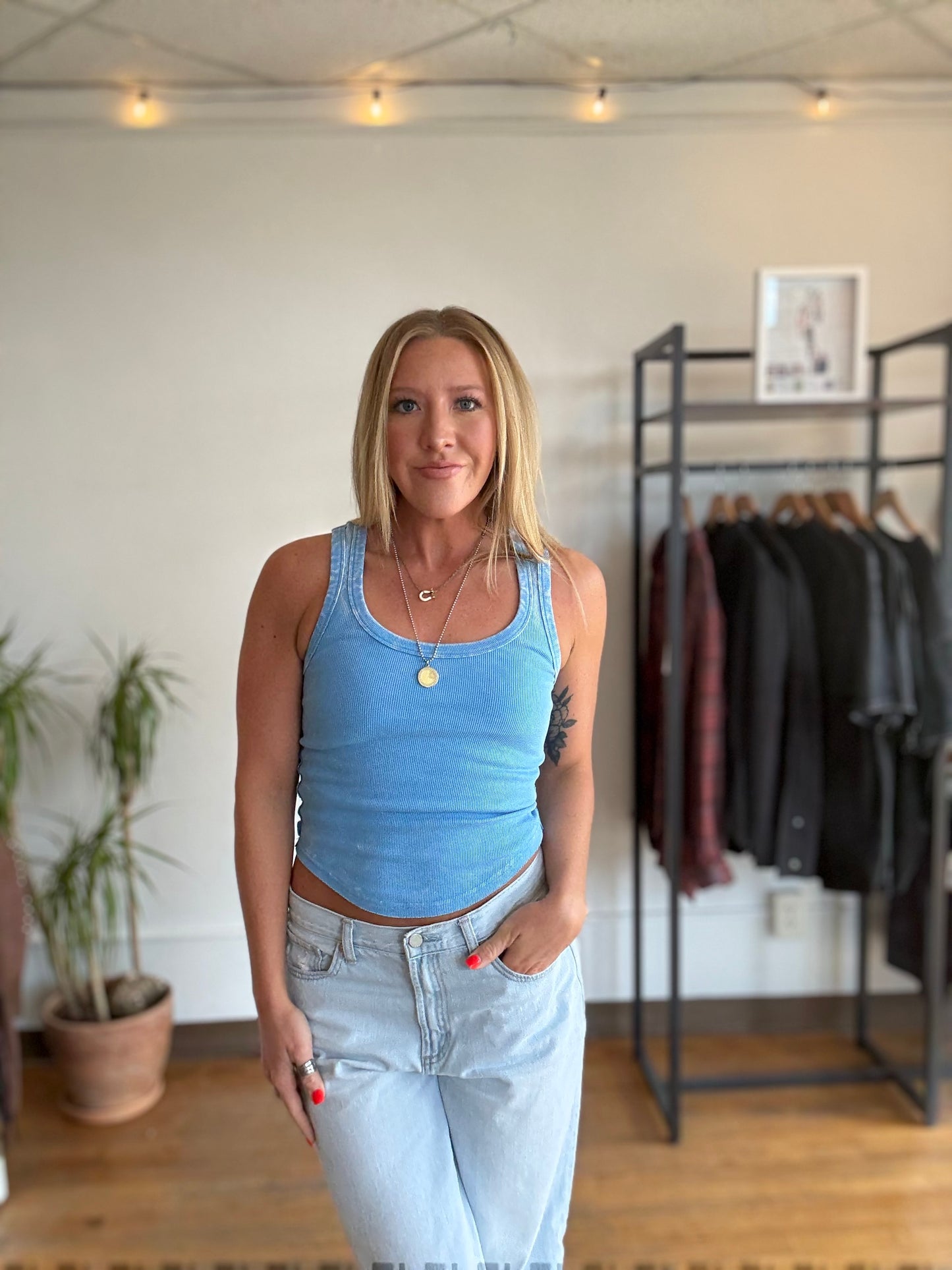 Laid Back Blue Acid Wash Tank Top