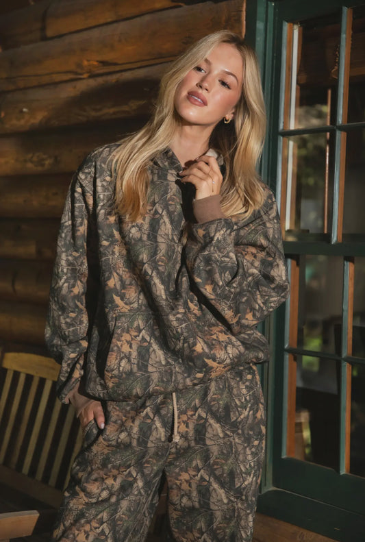 Dark Woodland Camo Fleece Classic Oversized Hoodie