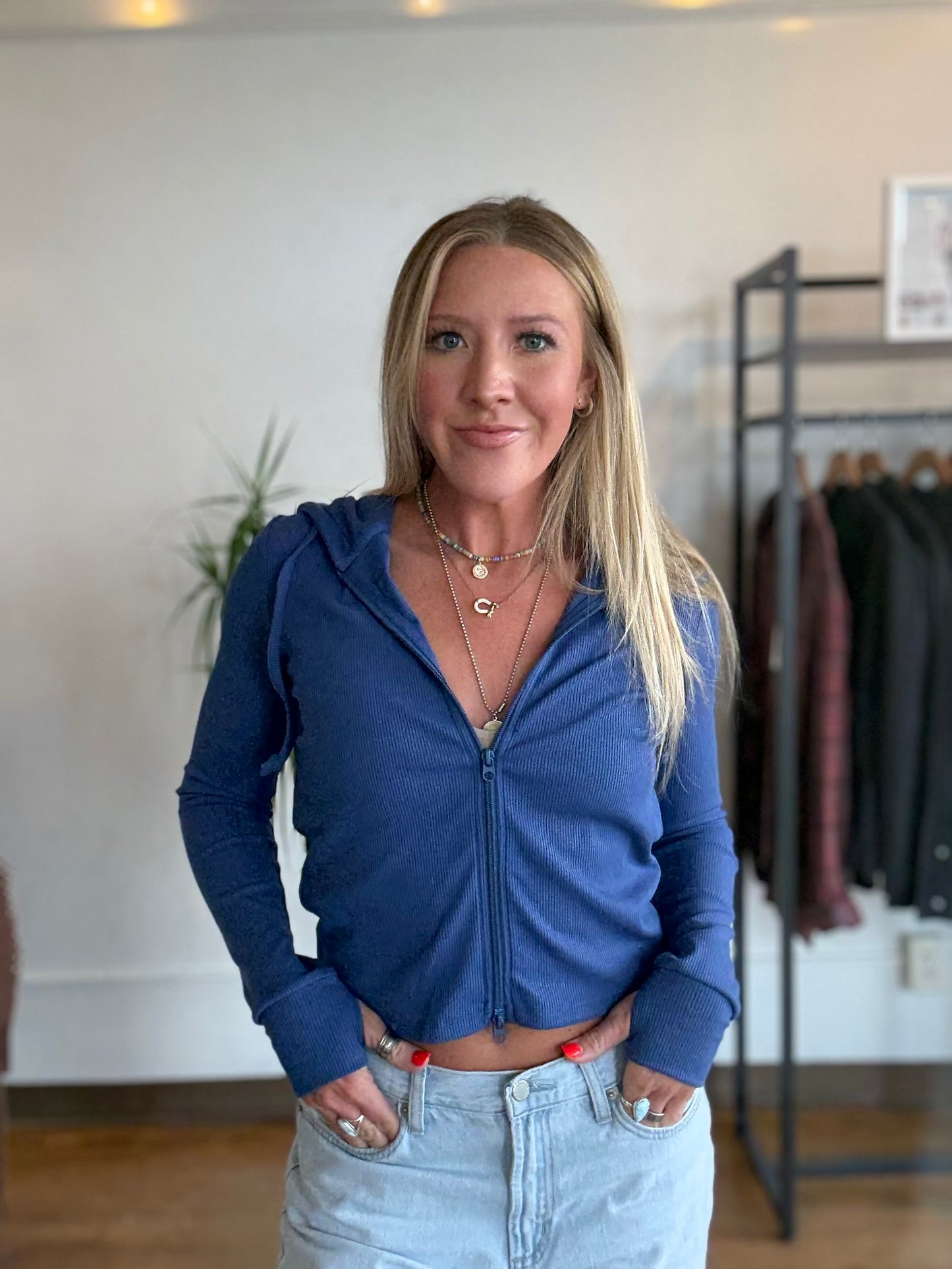 Cobalt Ribbed Lounge Hoodie