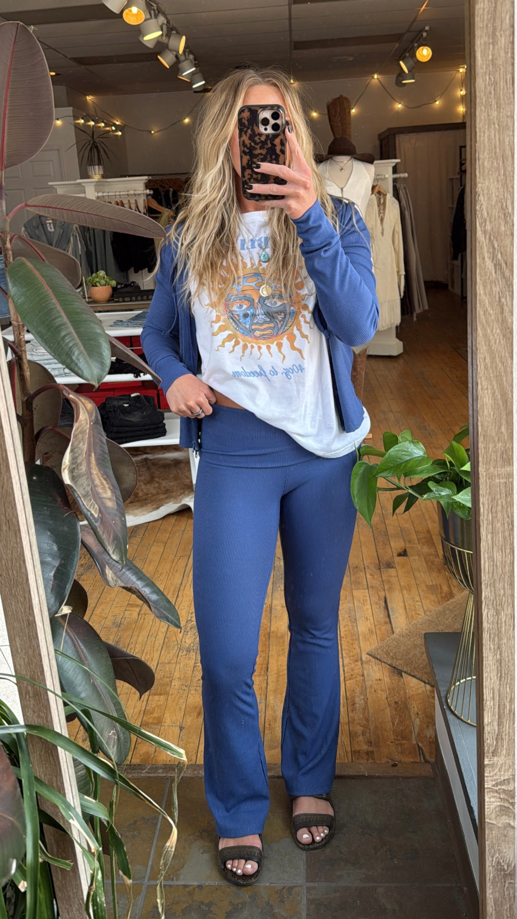 Cobalt Ribbed Fold Over Lounge Pant