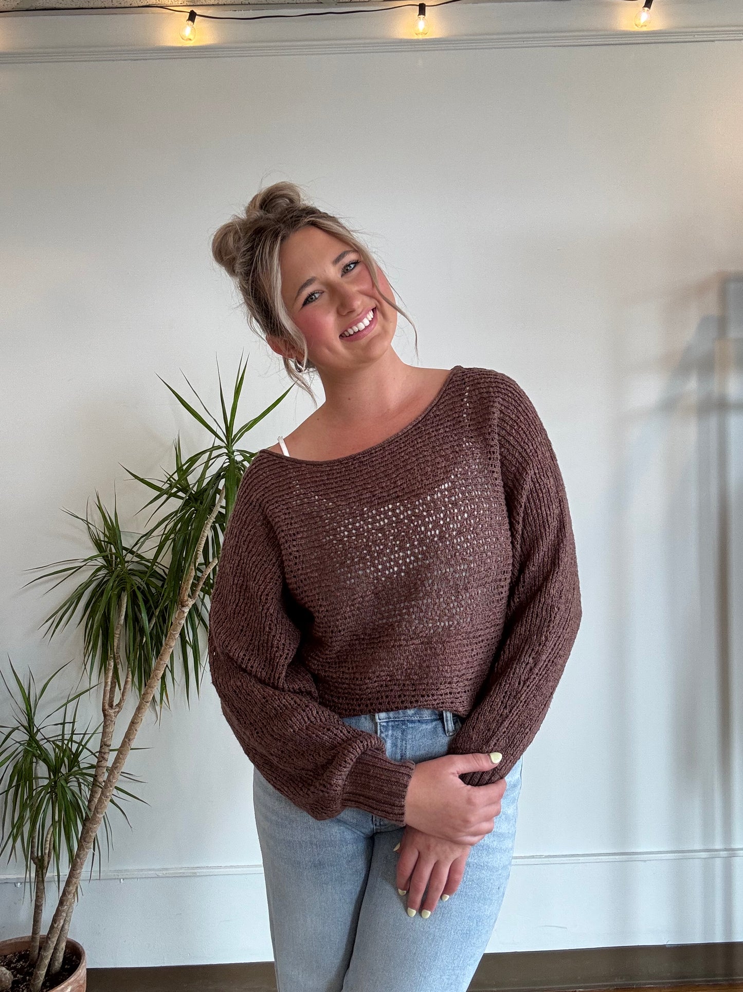 Chocolate Crochet Knit Sweater