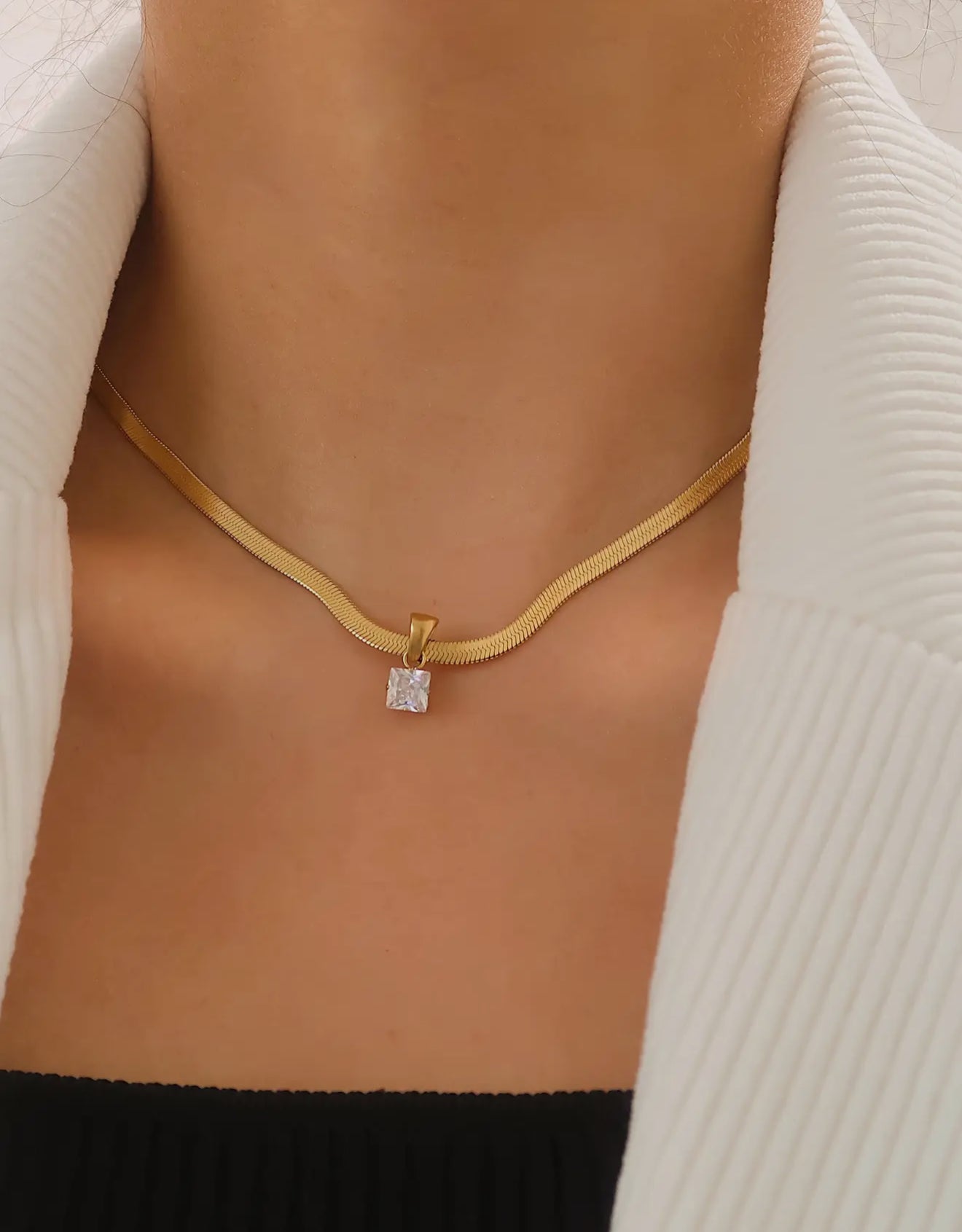 Blanc 18K Gold Non-Tarnish Cz Snake Chain Necklace