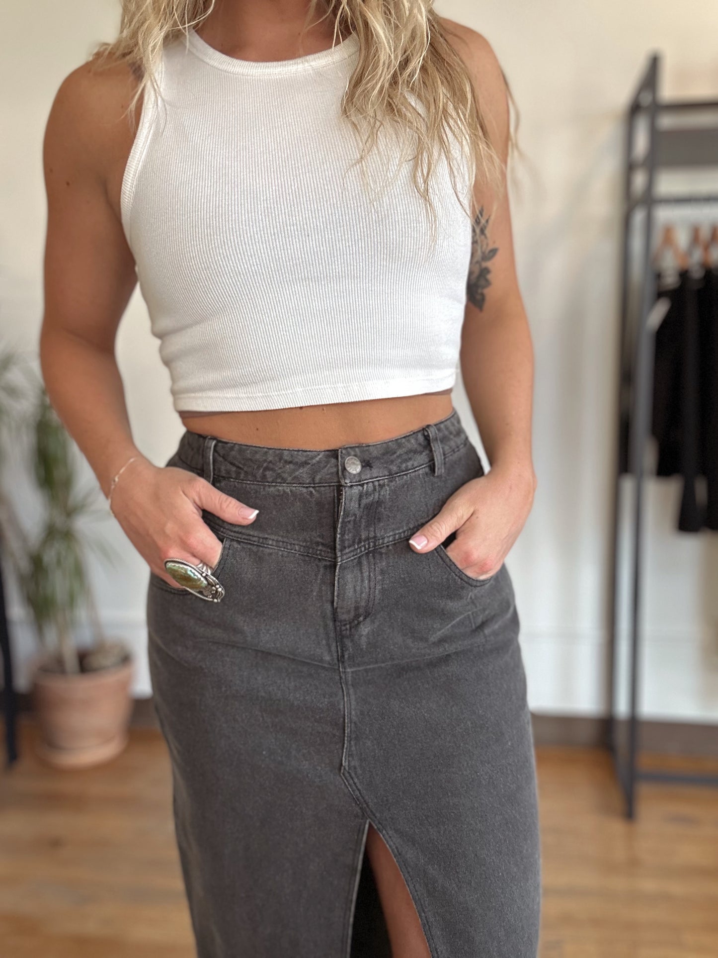 Shasta Washed Denim Maxi Skirt