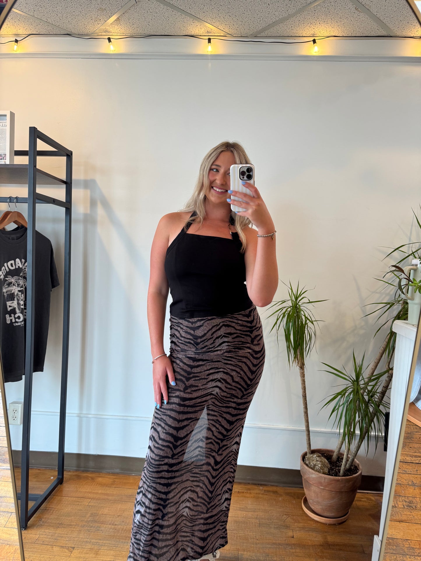 Tiger Print Low Waist Maxi Skirt