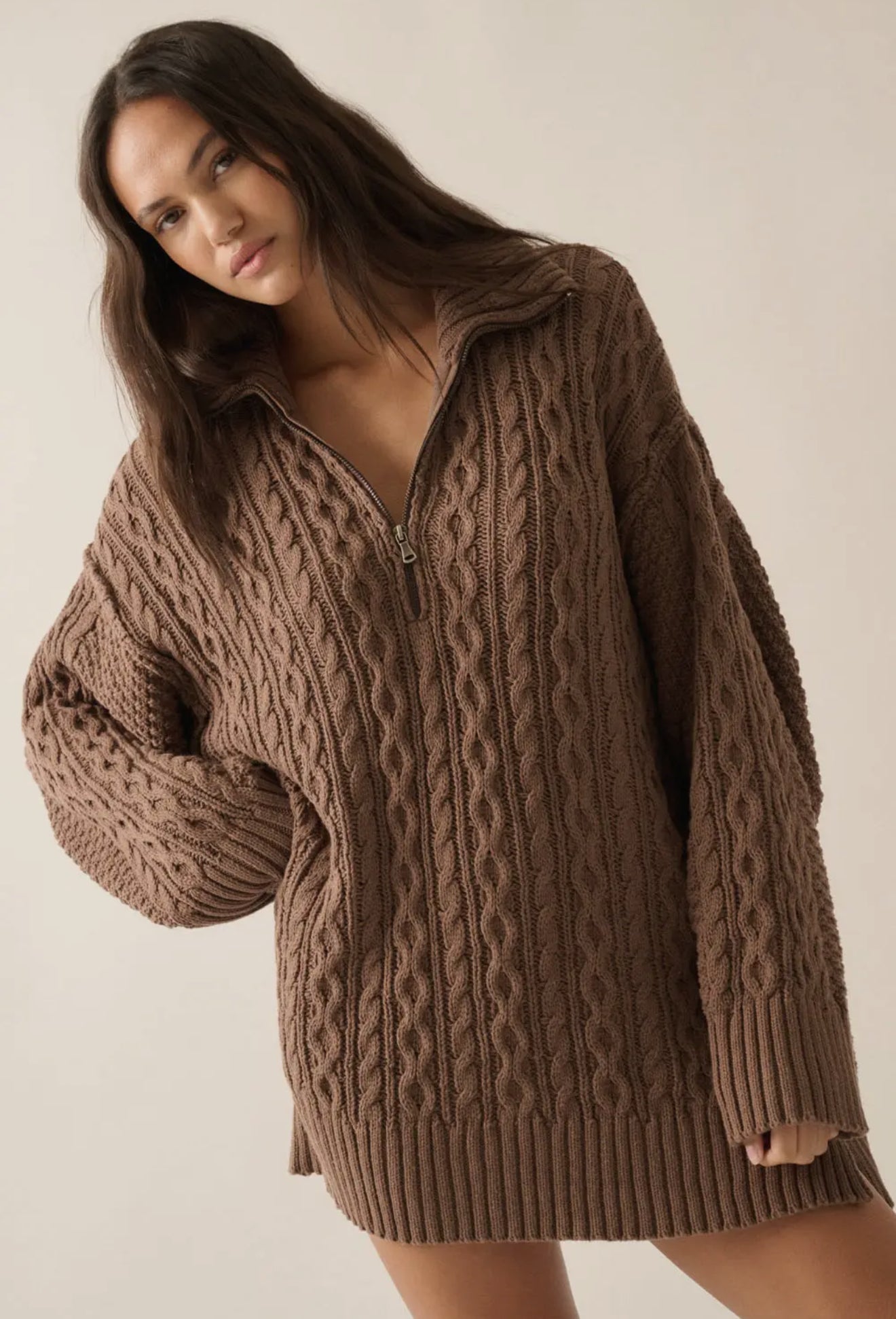 Shiloh Cable-Knit Long Sleeve Mini Sweater Dress