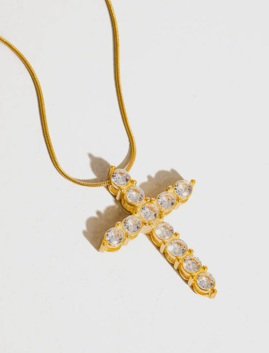 Raeven 18K Gold Non-Tarnish Cz Cross Necklace