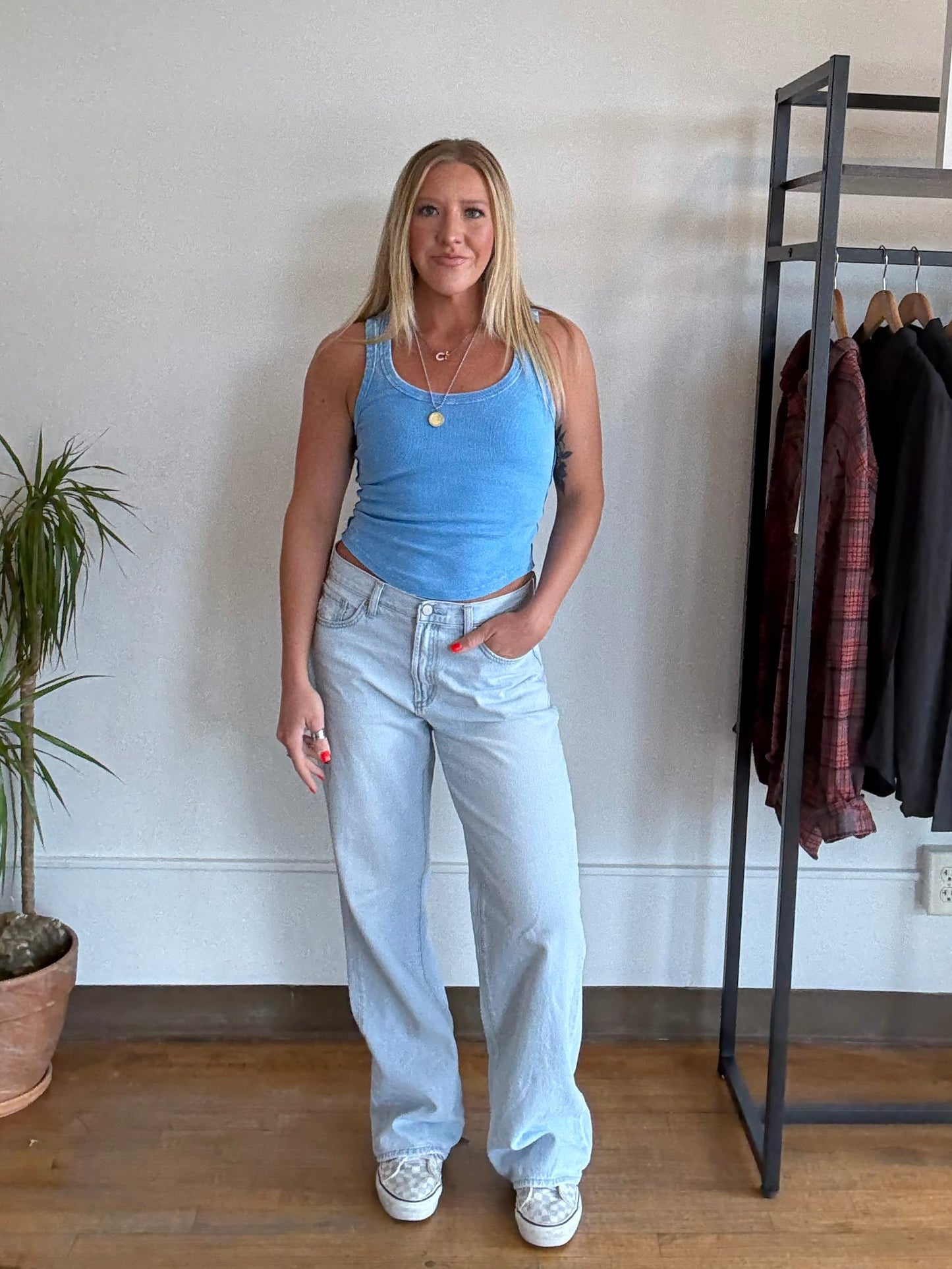 Laid Back Blue Acid Wash Tank Top