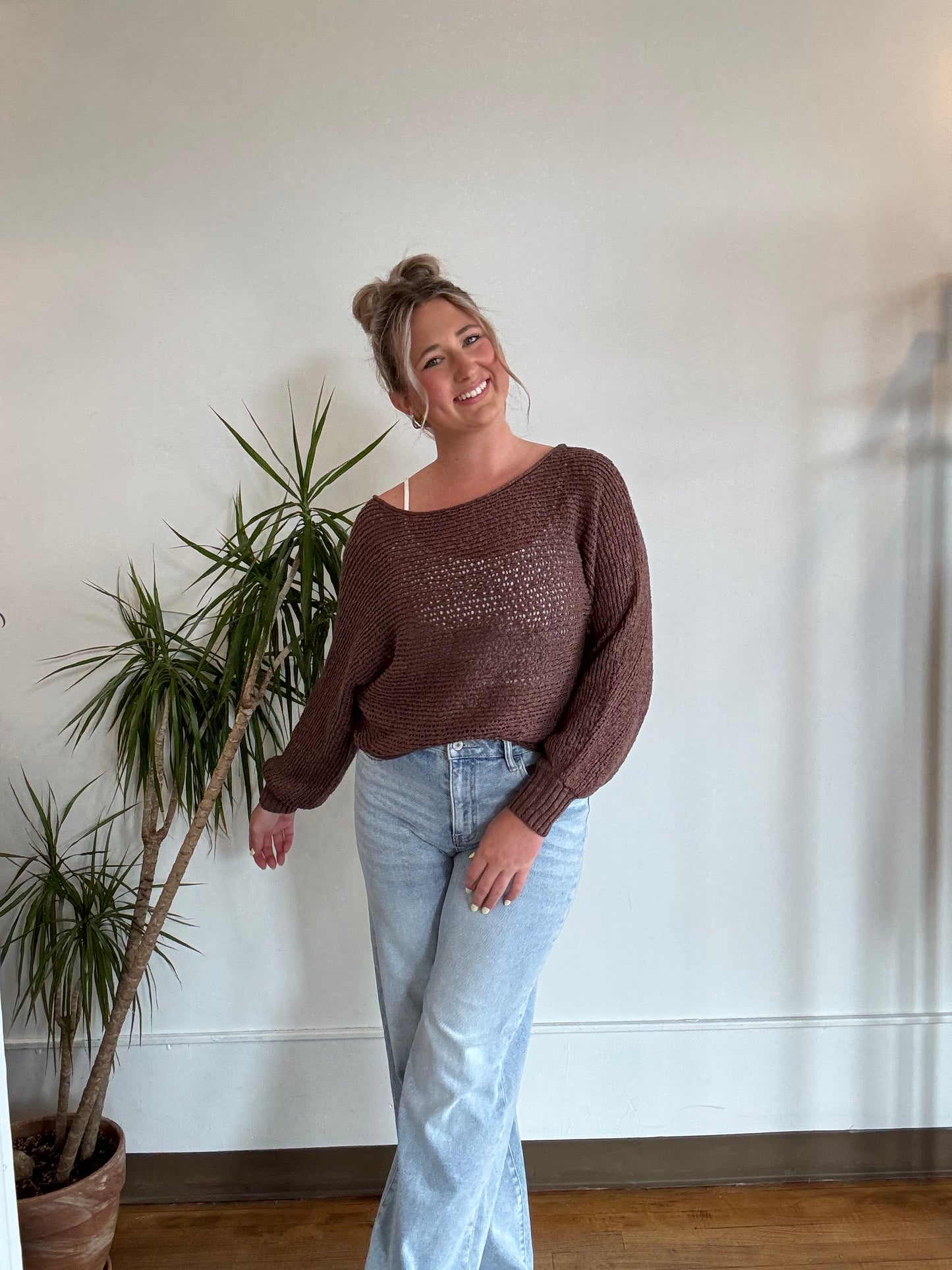 Chocolate Crochet Knit Sweater
