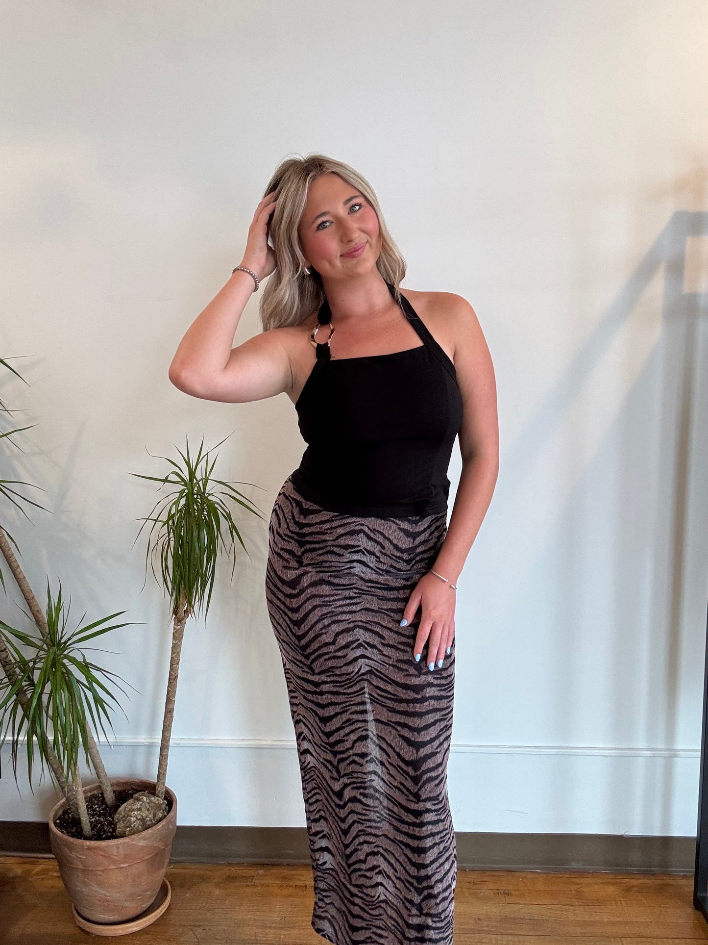 Tiger Print Low Waist Maxi Skirt
