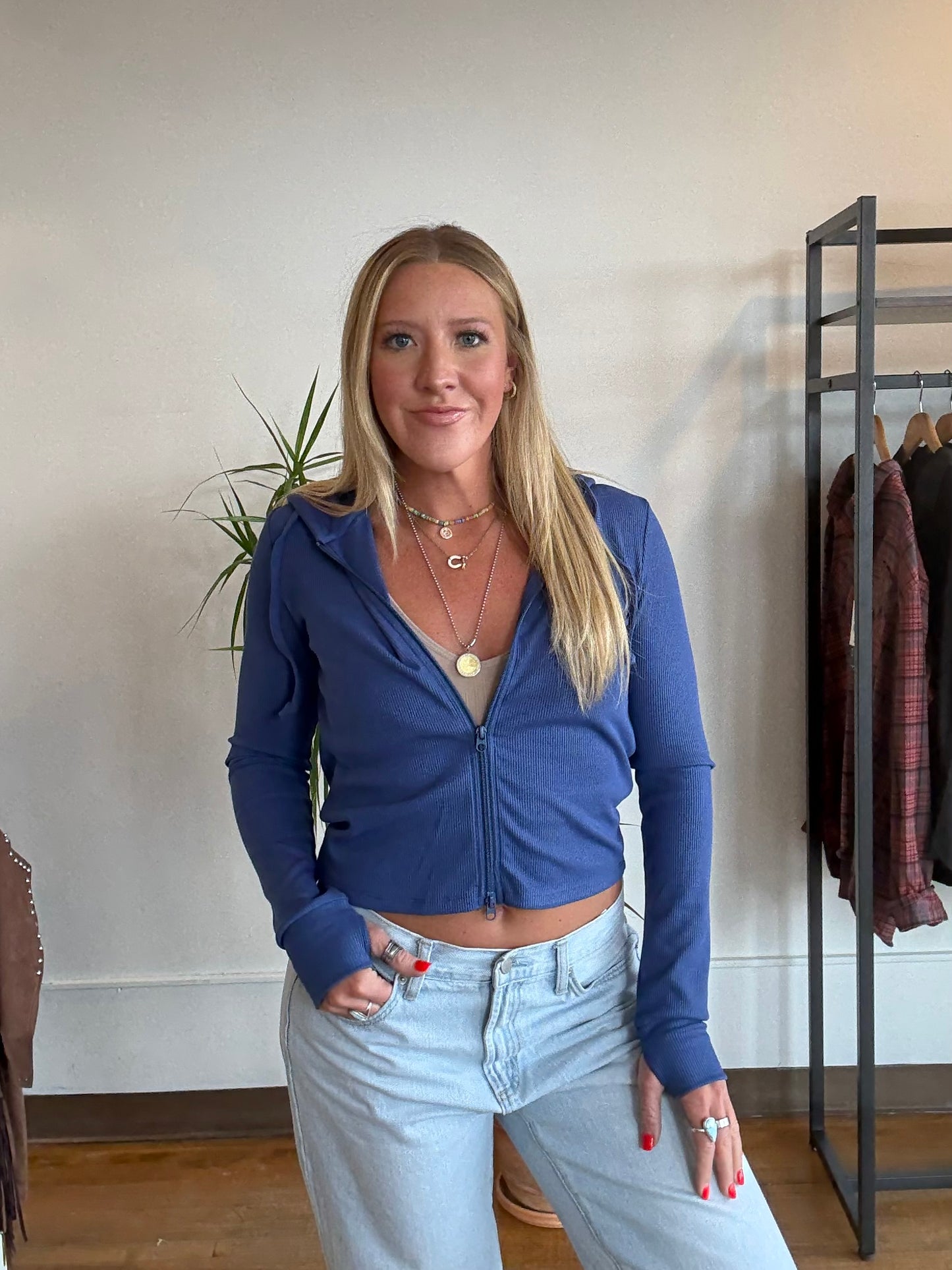 Cobalt Ribbed Lounge Hoodie