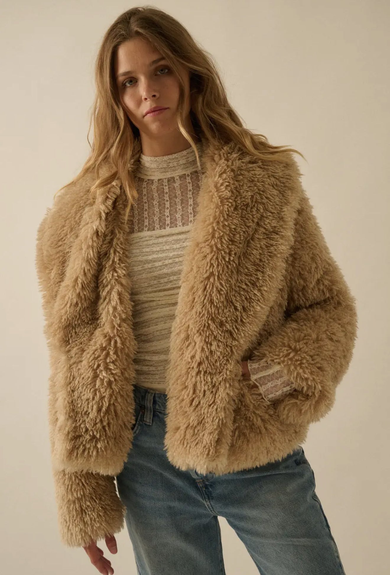 Faux Fur Shawl-Collar Jacket