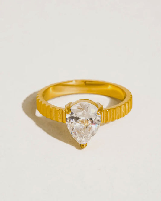 Emberlace 18K Gold Non-Tarnish Statement Pear Stone Ring