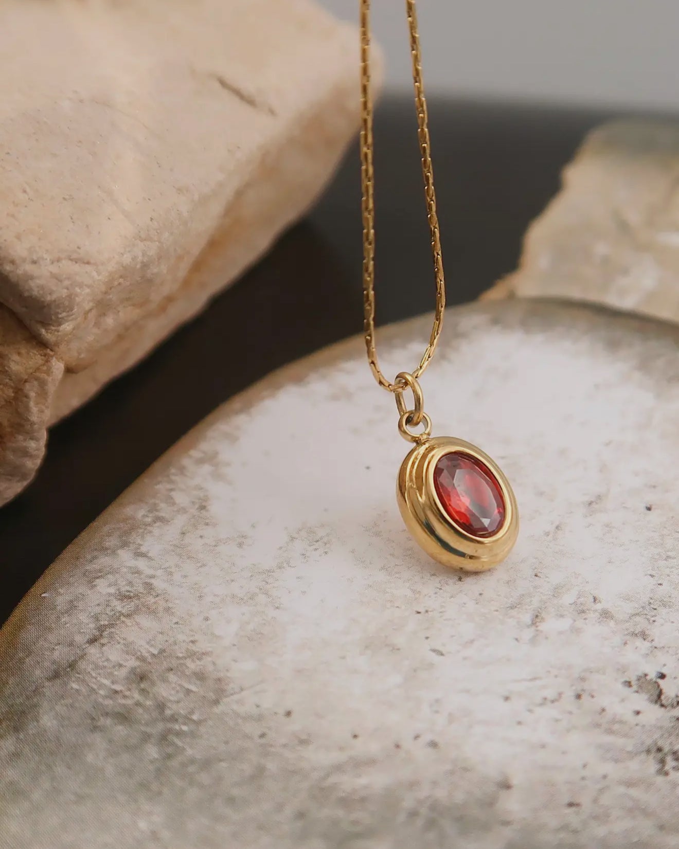 Cornelia 18K Gold Non-Tarnish Red Gemstone Necklace