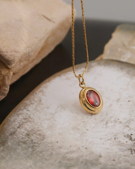 Cornelia 18K Gold Non-Tarnish Red Gemstone Necklace