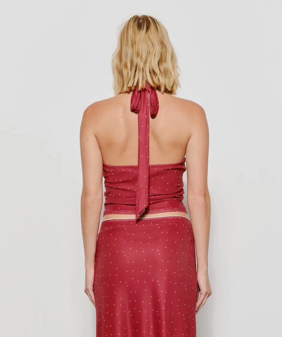 Polka Dot Mesh Halter Top