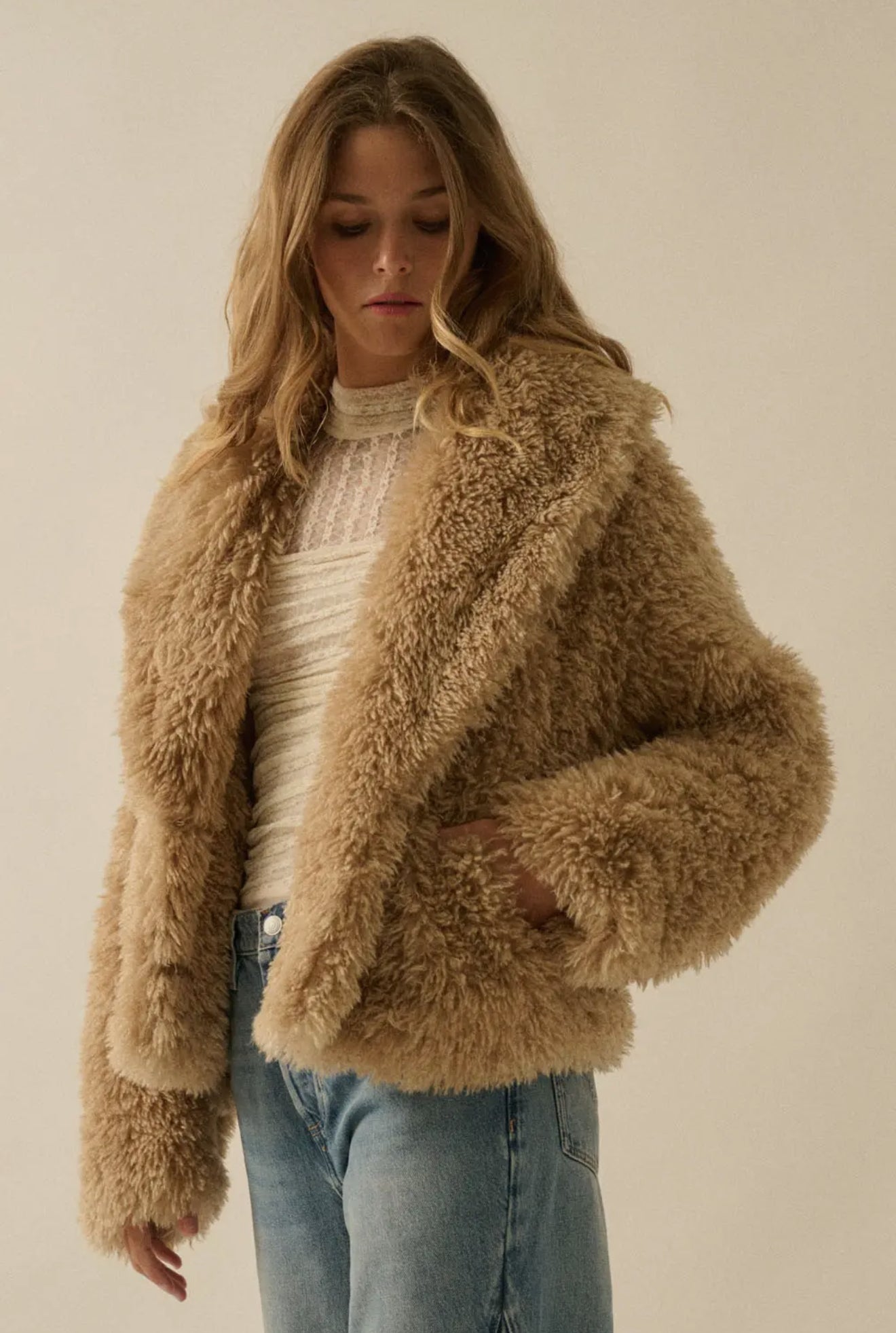 Faux Fur Shawl-Collar Jacket