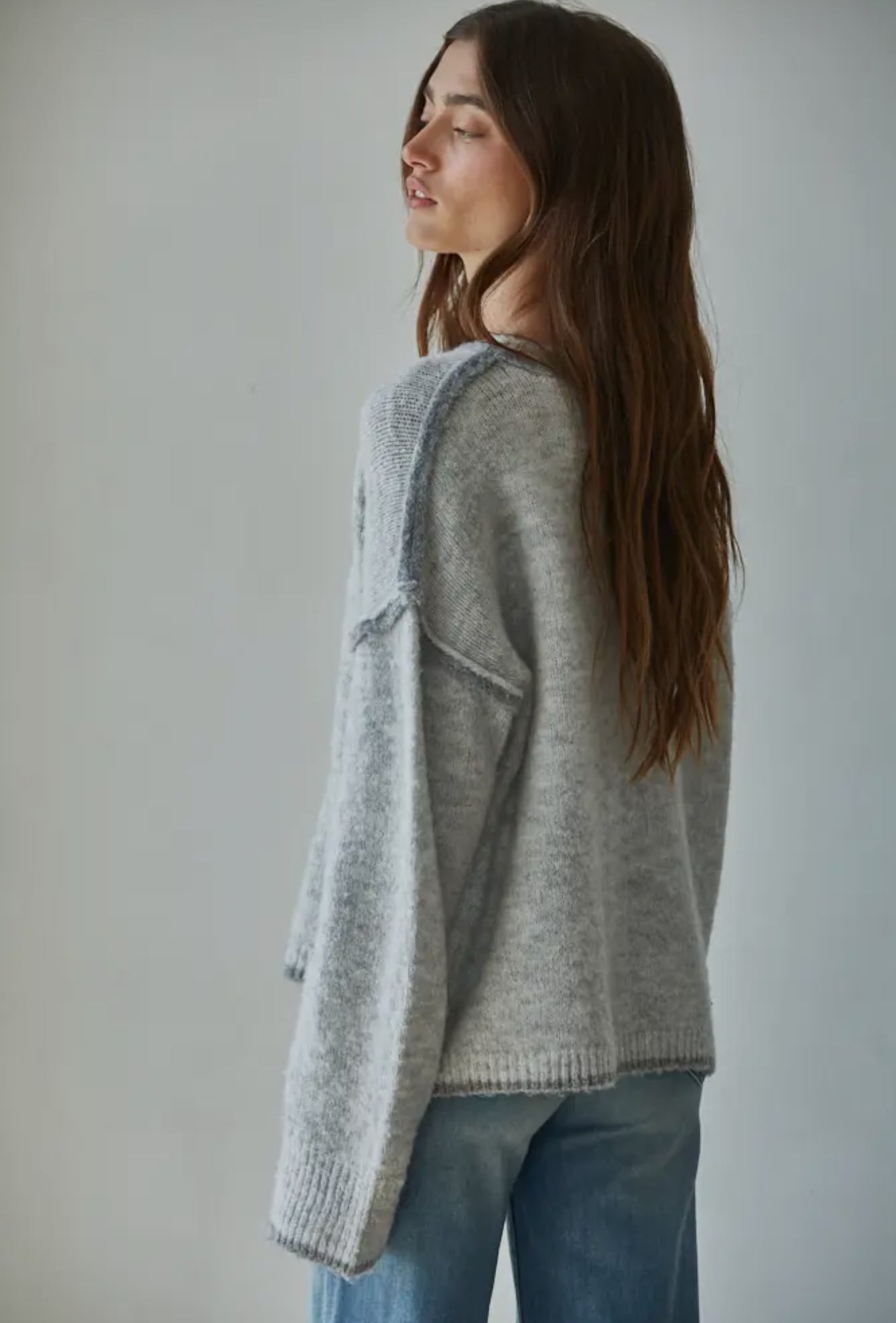Knit Crew Neck Pullover with Rolled Edge