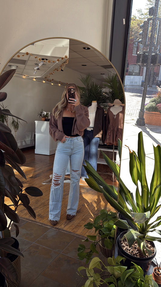 Brown Knit Zip Hoodie Sweater