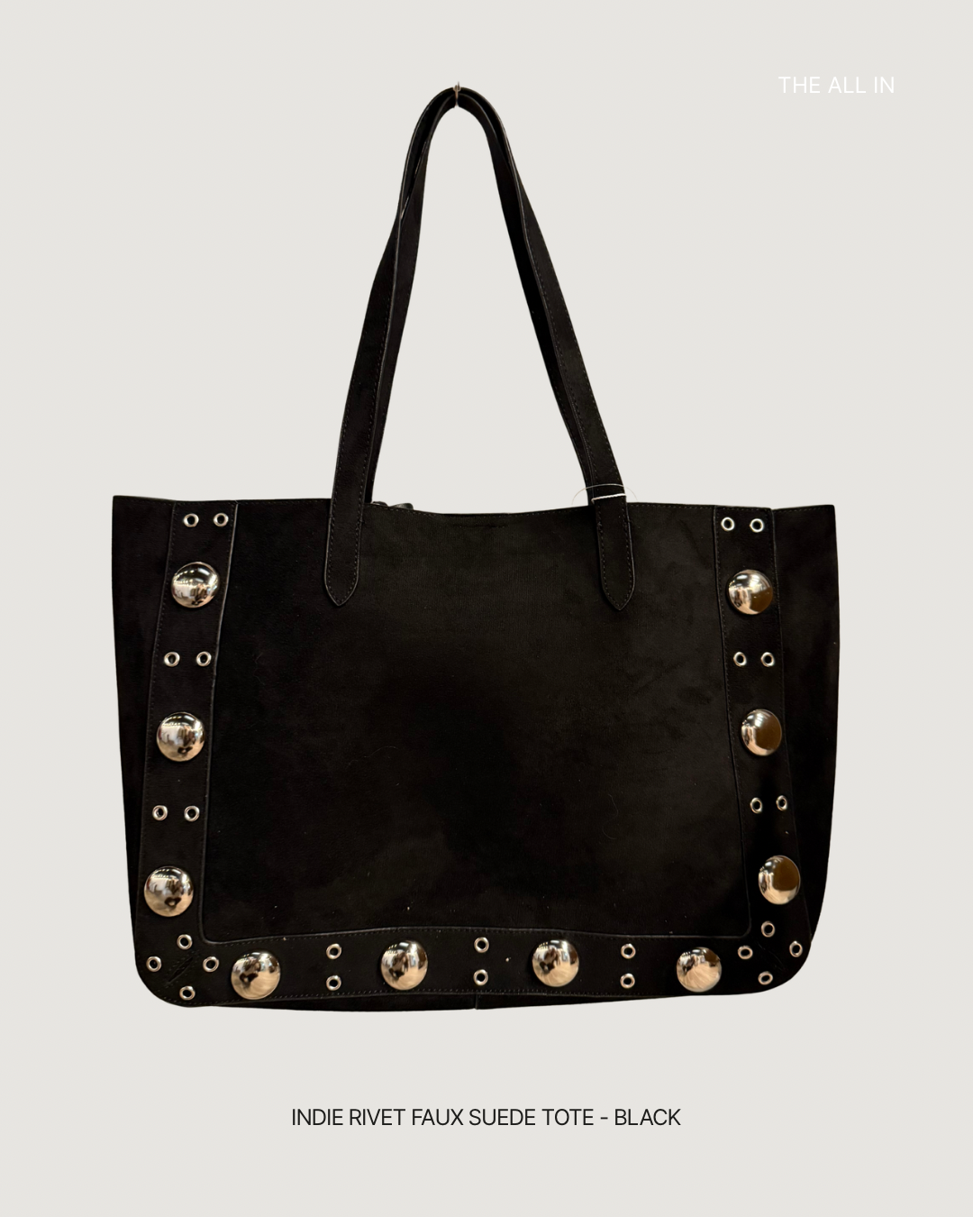 Indie Rivet Faux Suede Tote - Black