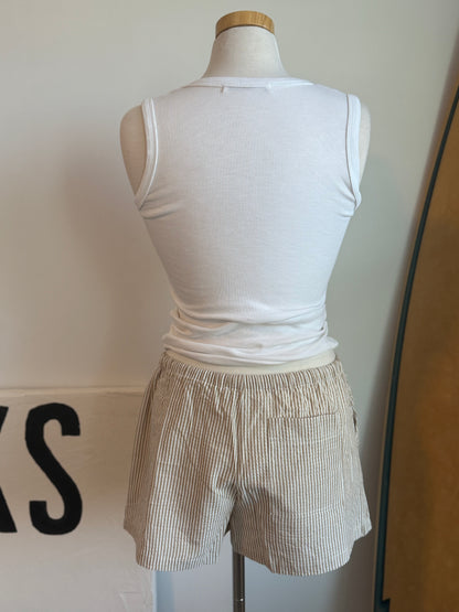 Coast Striped Drawstring Waist Shorts | Taupe & White