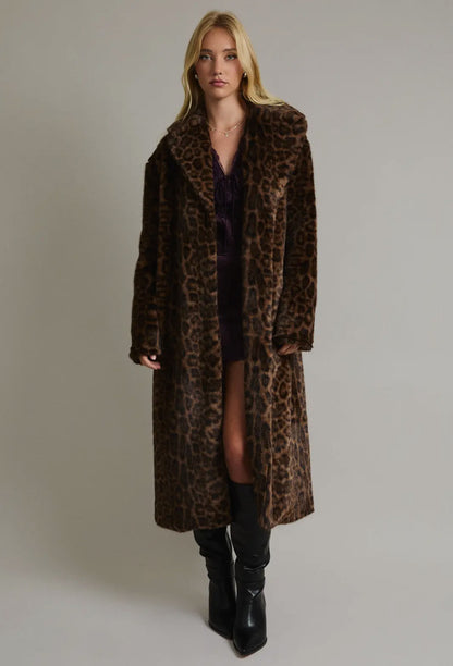 Leopard Faux Fur Long Coat