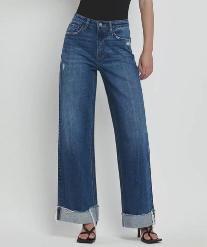 Kris Super High Rise Cuffed Baggy Wide Jean