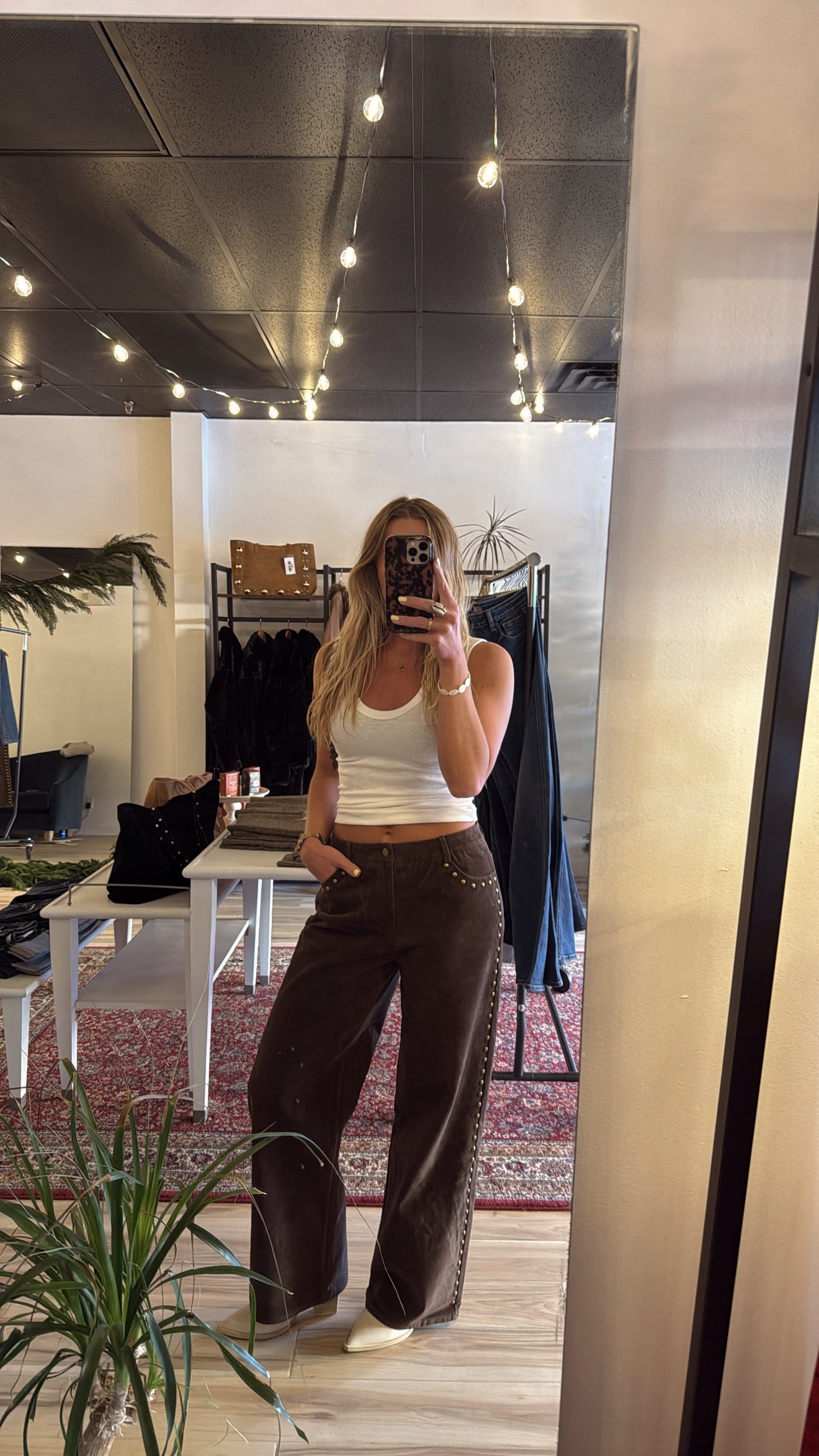 Studded Suede Wide Leg Pant