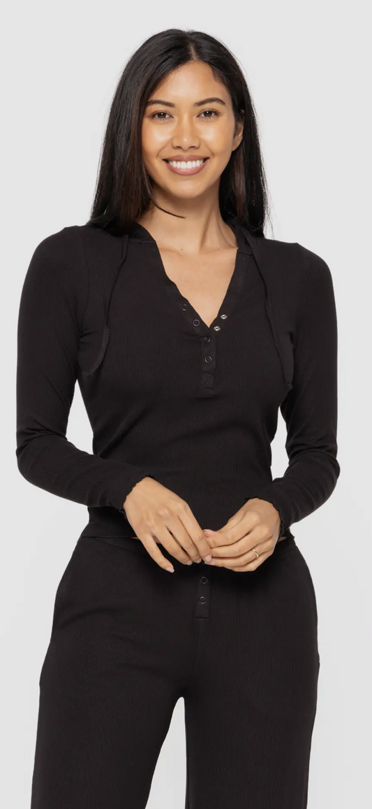 Bamboo Blend Long Sleeve Henley Hoodie