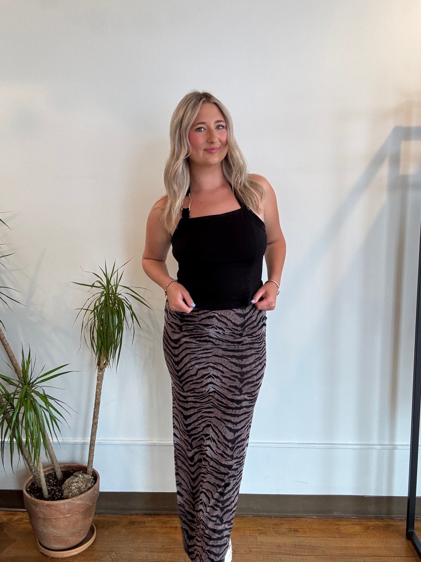 Tiger Print Low Waist Maxi Skirt