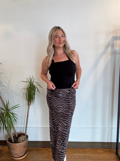 Tiger Print Low Waist Maxi Skirt