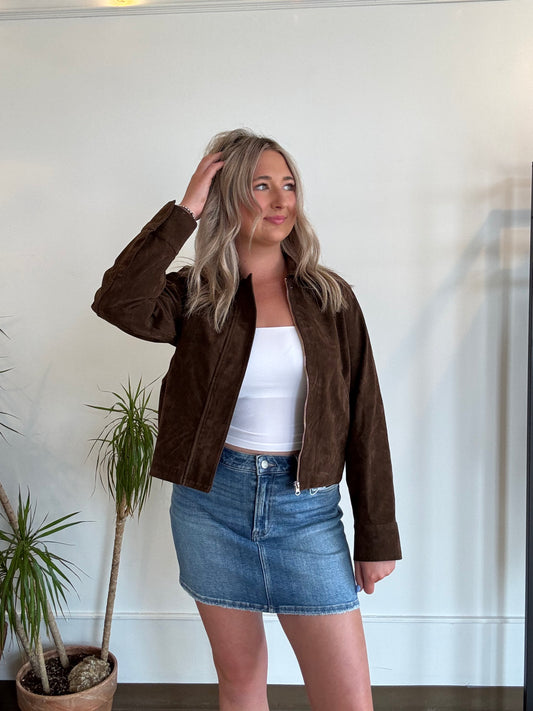Chocolate Faux Suede Jacket