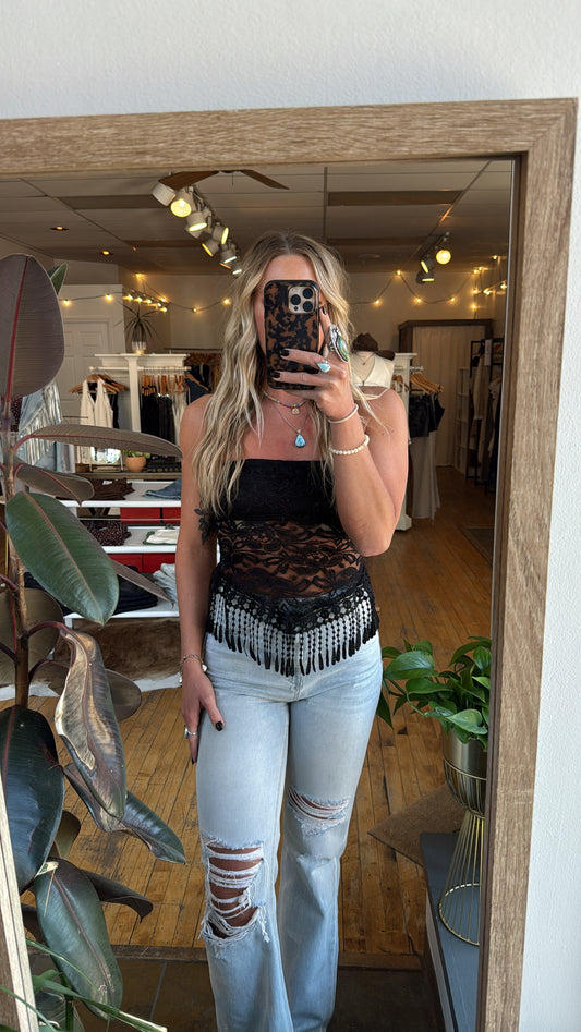Sierra Lace Fringe Tube Top