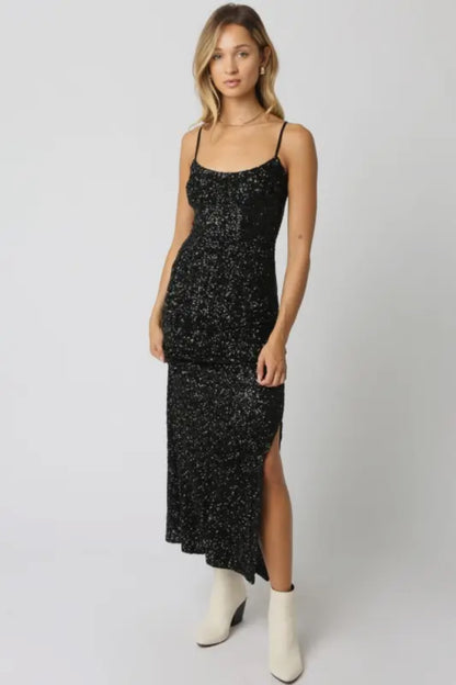 Fiona Black Sequin Maxi Dress