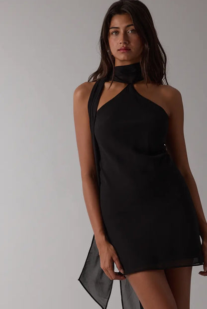 Delaney Sheer Long Scarf Open Back Mini Dress
