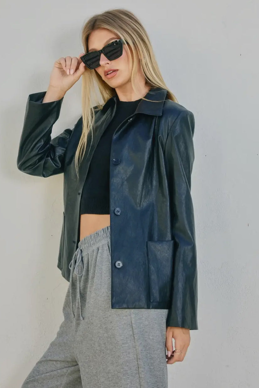 Sloan Vegan Leather Collared Jacket