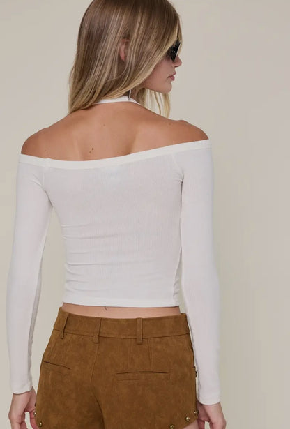 Off Shoulder Halter Knit Top