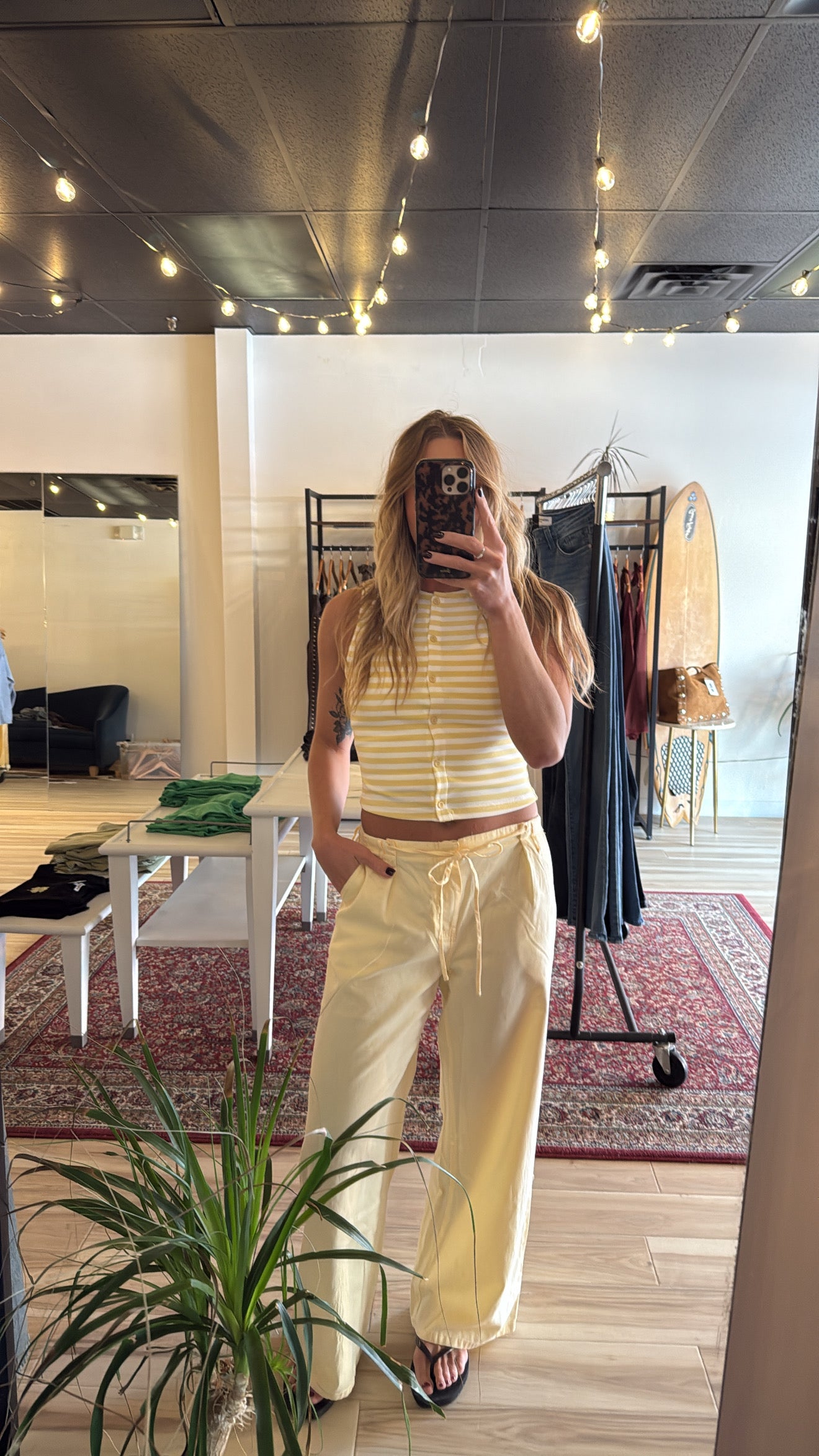 Butter & White Sleeveless High Neck Stripe Knit Top