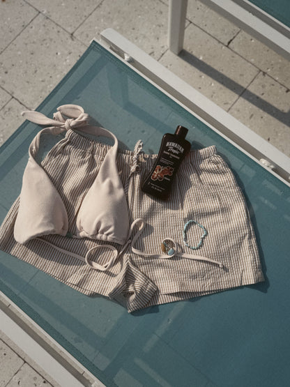 Coast Striped Drawstring Waist Shorts | Taupe & White