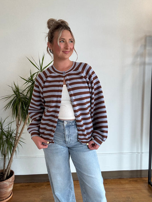 Brown & Blue Striped Cardigan