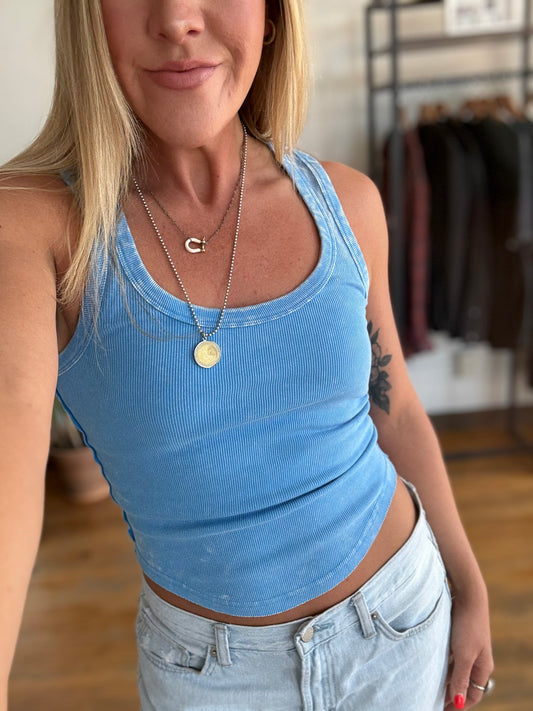 Laid Back Blue Acid Wash Tank Top