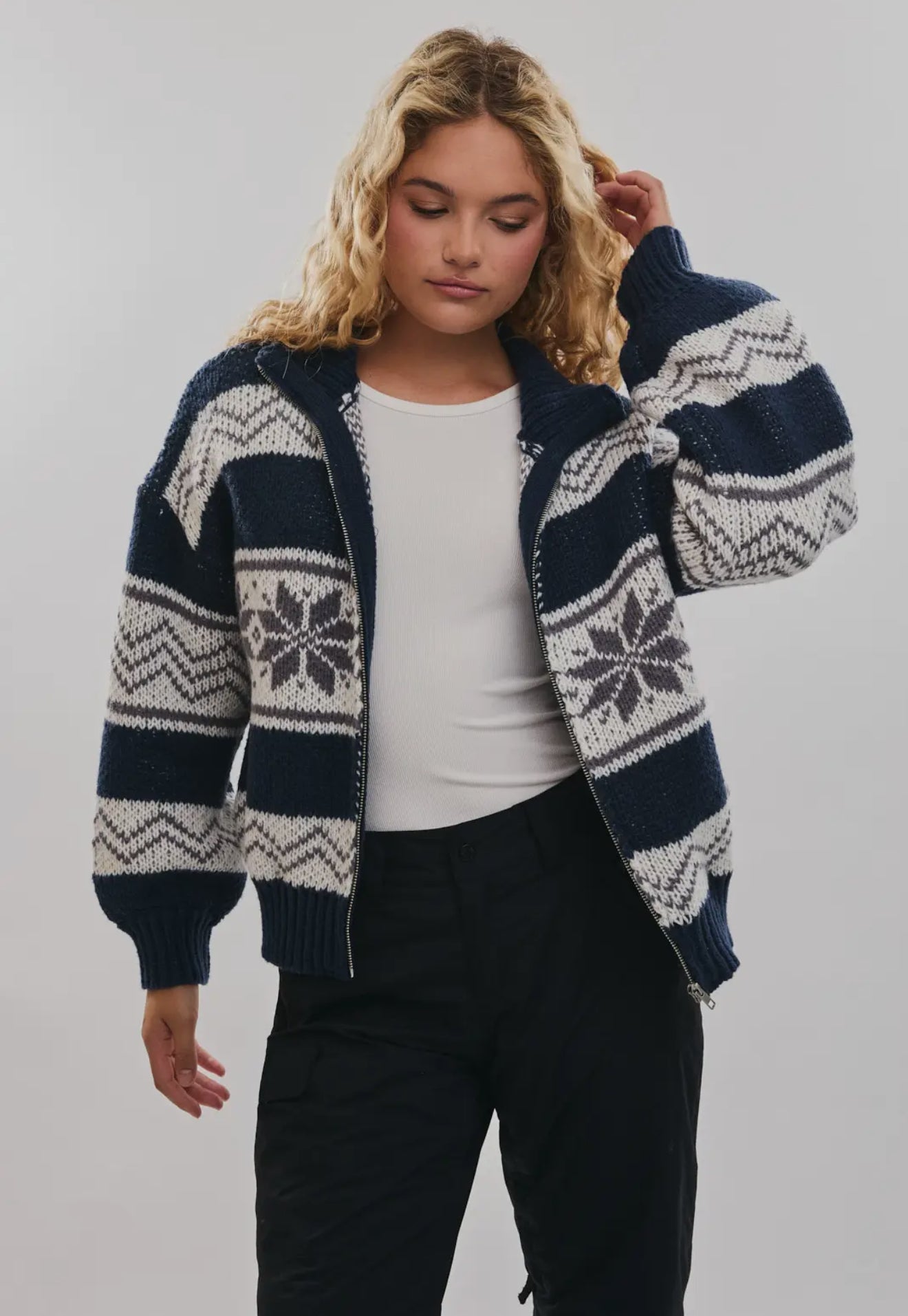 Cooper Fair Isle Collared Sweater Jacket - Navy