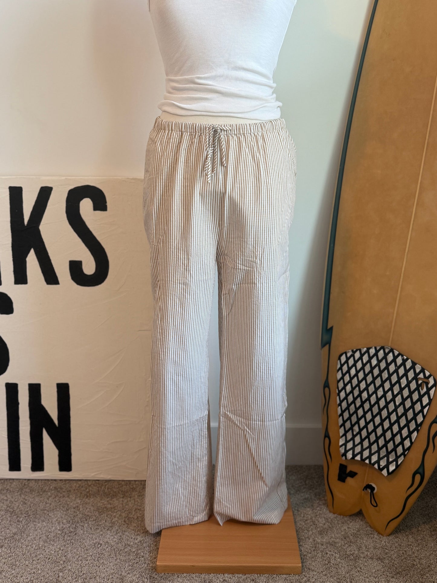 Coast Striped Drawstring Waist Pants | Taupe & White