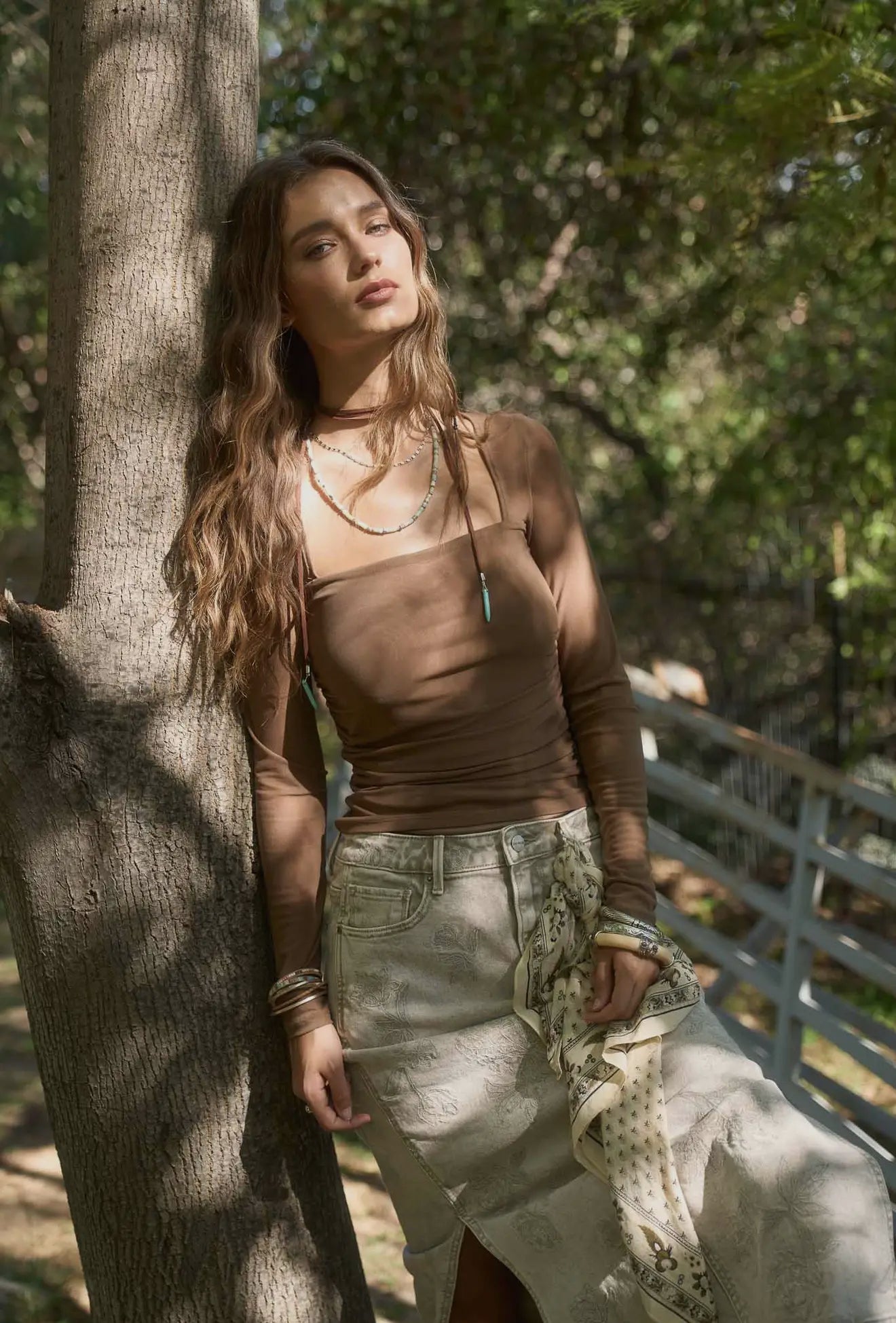 Ruched Waist Square Neck Long Sleeve Knit Top